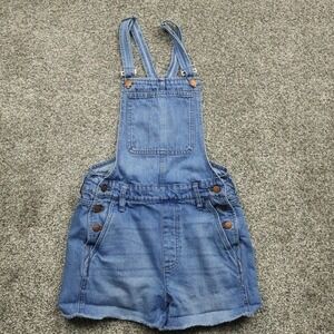 Madewell‎ Denim Jean Shorts Overalls XS Blue Distressed Rolled Hem Cute Casual